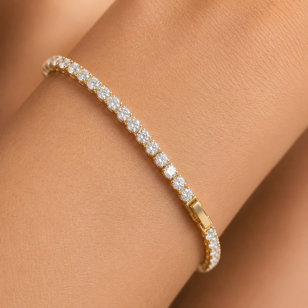 Round White CZ Rose-Gold Tone Tennis Bracelet