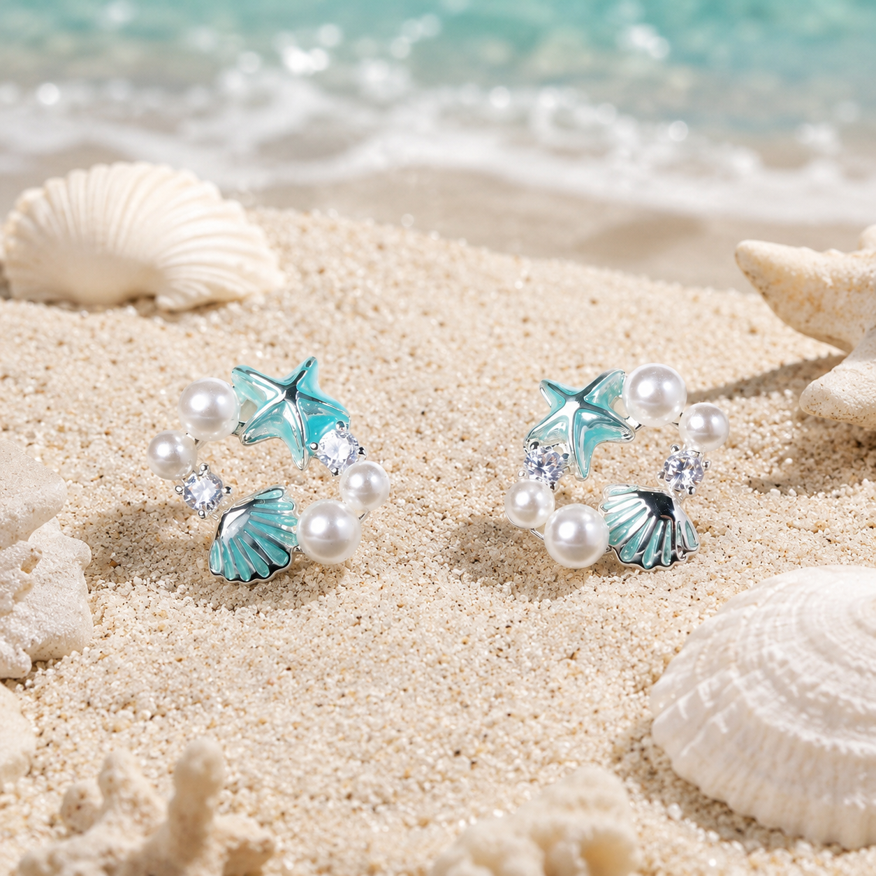 Ocean Cluster Pearl Stud Earrings