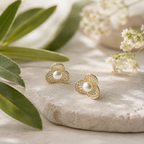 Pearl and Flower Stud Earrings