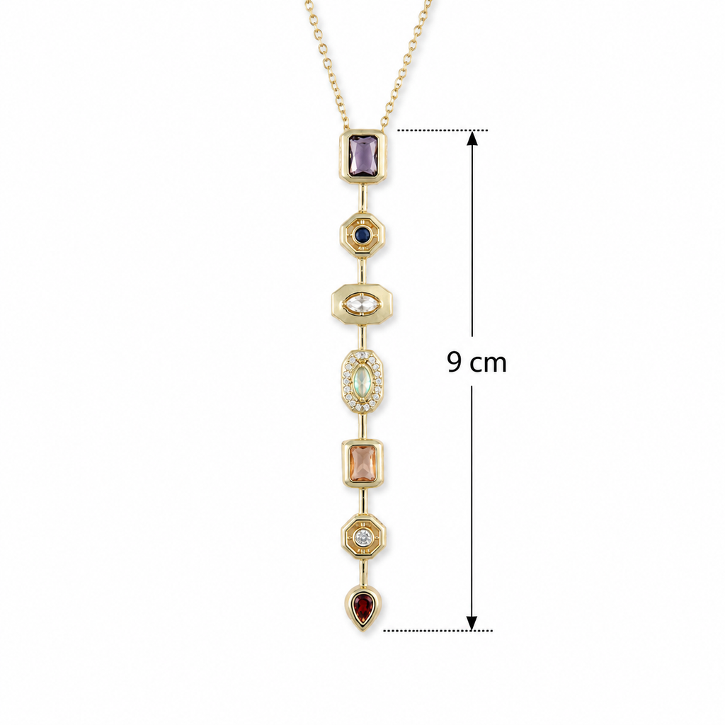 Multicolour Geometric Y-Drop Gold-Tone Necklace