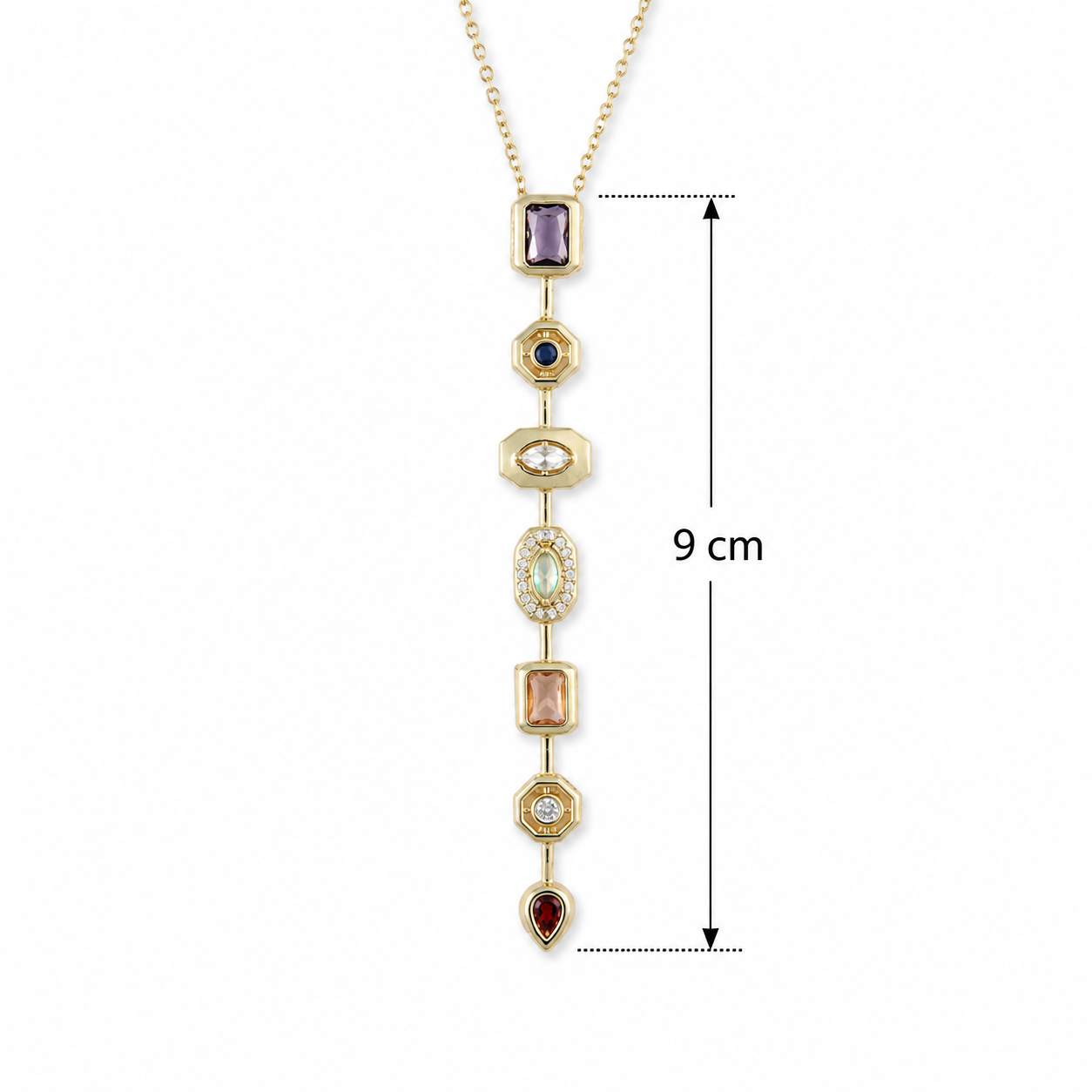 Multicolour Geometric Y-Drop Gold-Tone Necklace