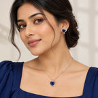Blue Heart CZ Necklace and Earrings Set