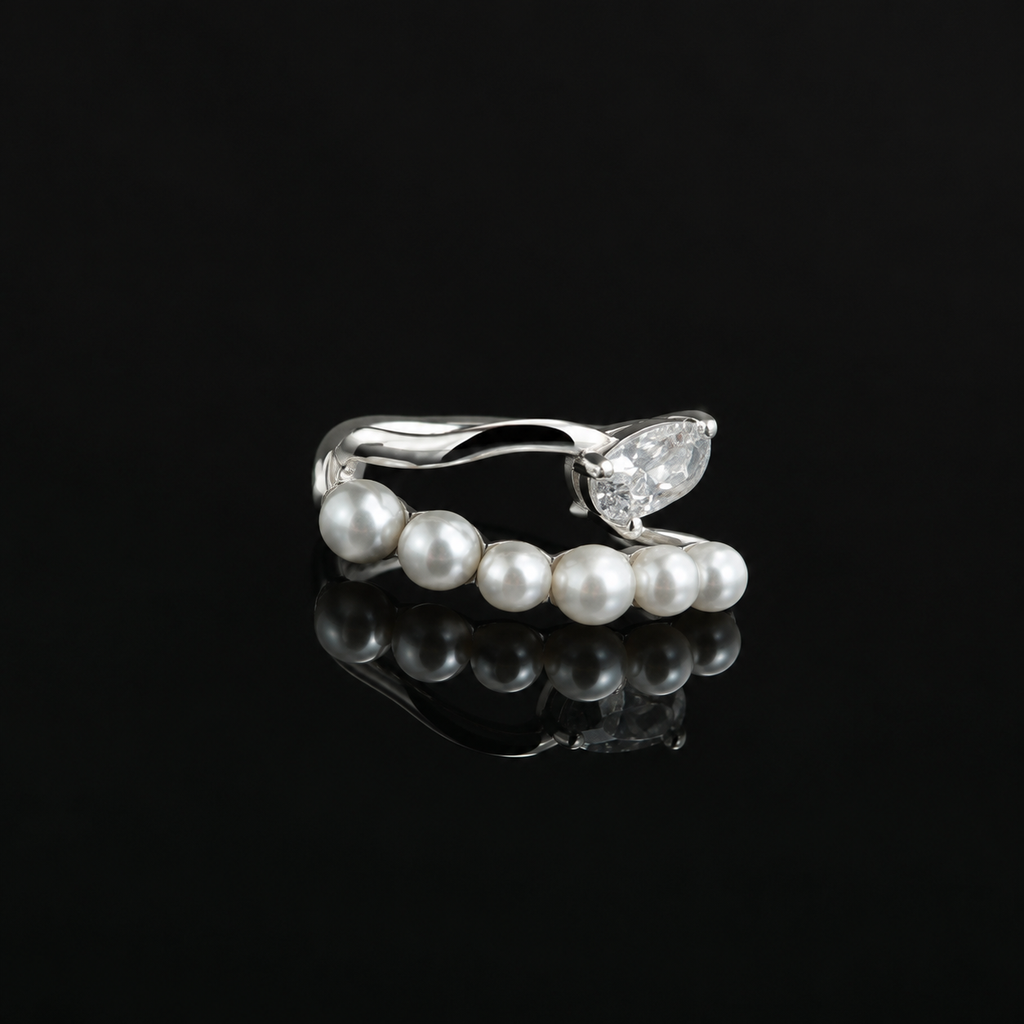 Pearl Leaf Silver-Tone Minimal Ear Cuff