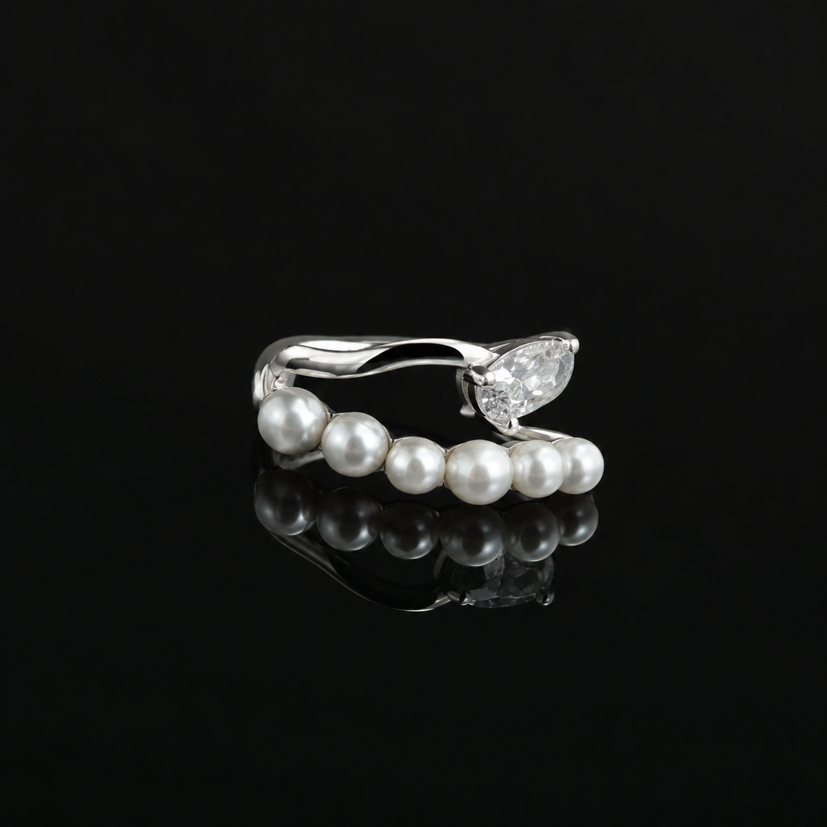 Pearl Leaf Silver-Tone Minimal Ear Cuff
