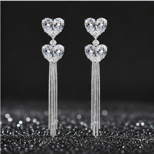 Heart Cluster Tassel Dangler Earrings