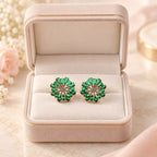 Emerald Floral Halo Stud Earrings