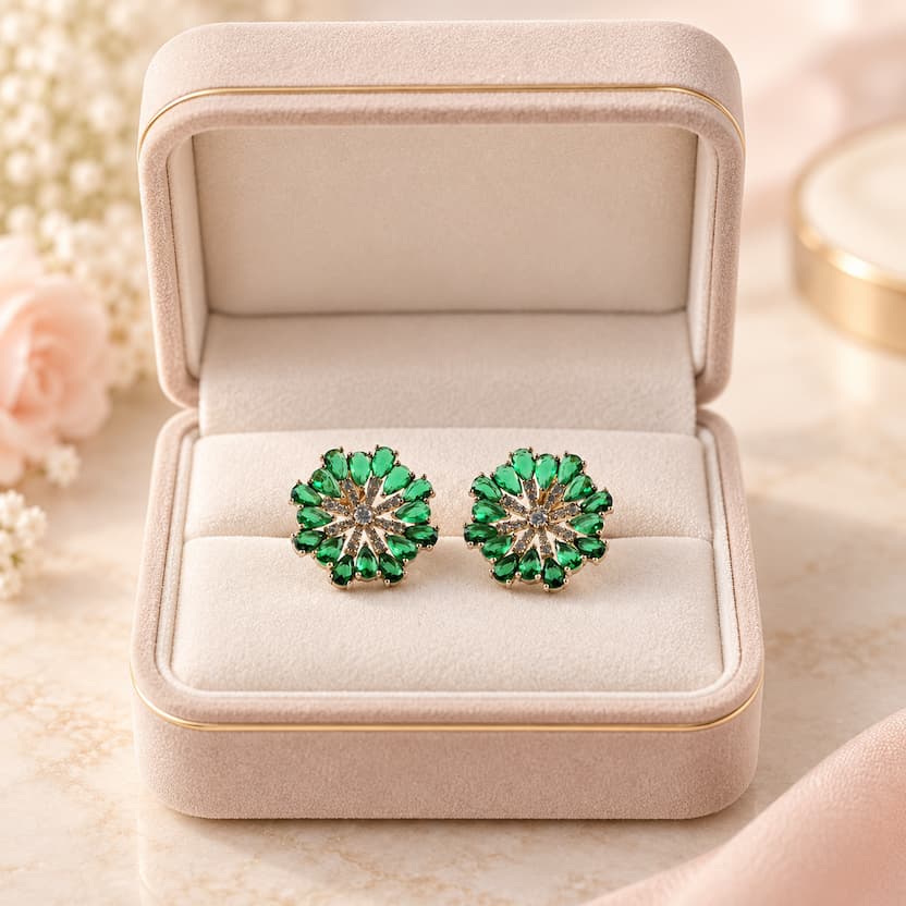 Emerald Floral Halo Stud Earrings