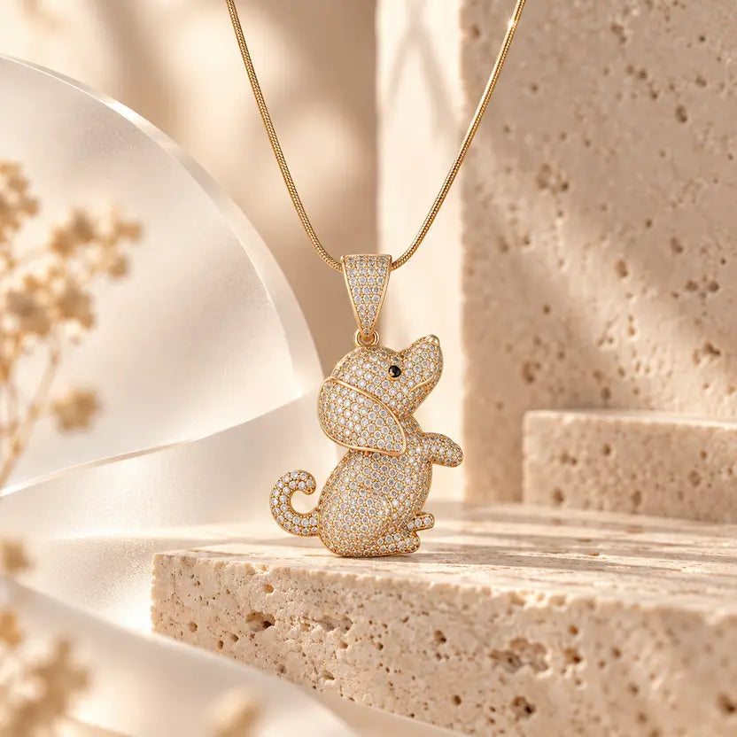 Puppy Dog Pendant Snake Chain Necklace