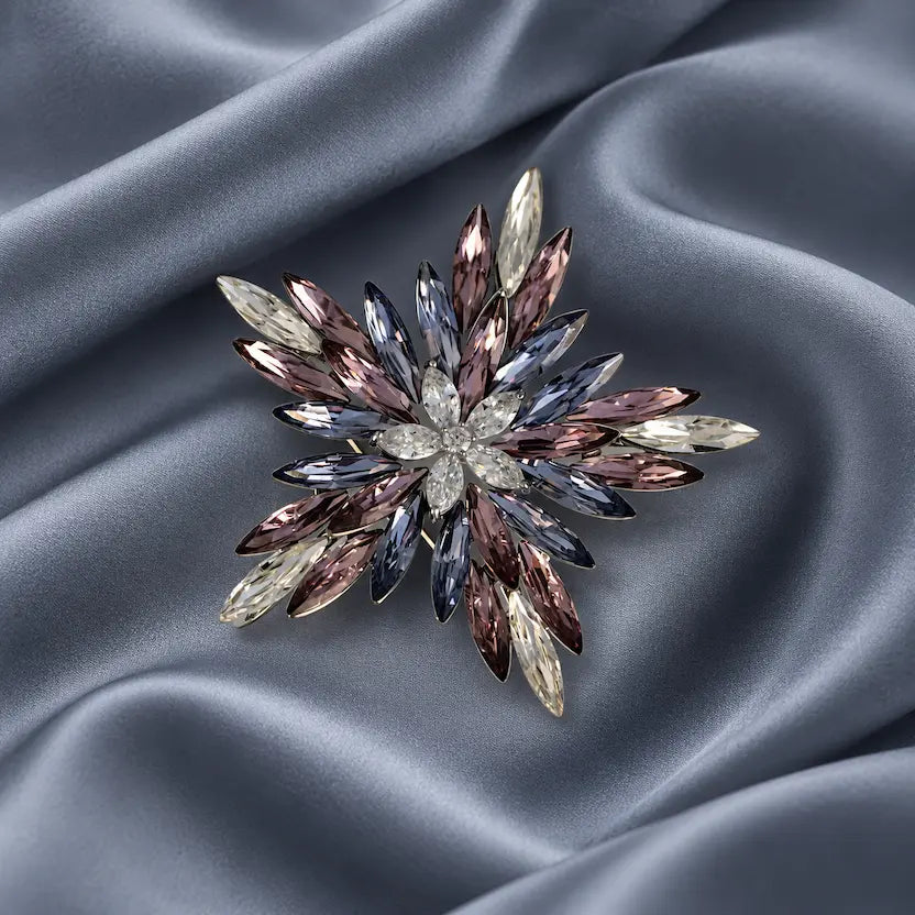 Wine Crystal Starburst Brooch
