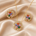 Multicolour Floral CZ Necklace and Earrings Set