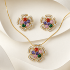 Multicolour Floral CZ Necklace and Earrings Set