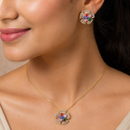 Multicolour Floral CZ Necklace and Earrings Set