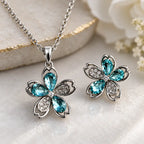 Aqua Blossom Silver-Tone Necklace & Earrings Set