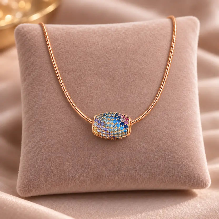 Multicolour CZ Cylinder Pendant Necklace