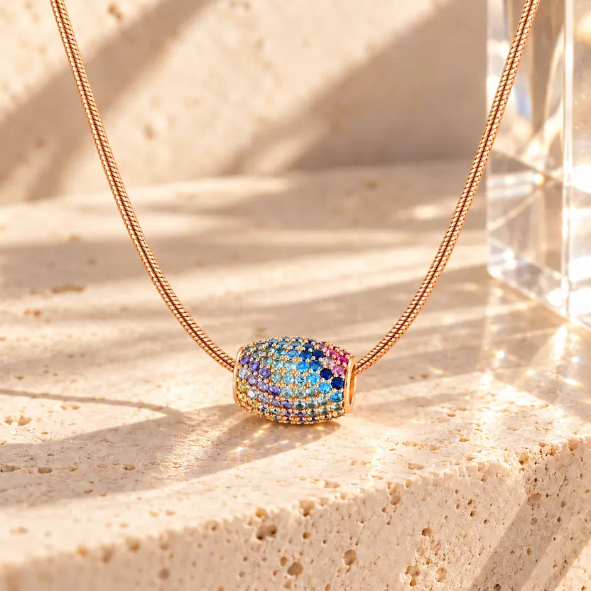 Multicolour CZ Cylinder Pendant Necklace