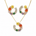 Multicolour Floral Crescent Necklace and Earrings Set