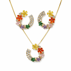 Multicolour Floral Crescent Necklace and Earrings Set