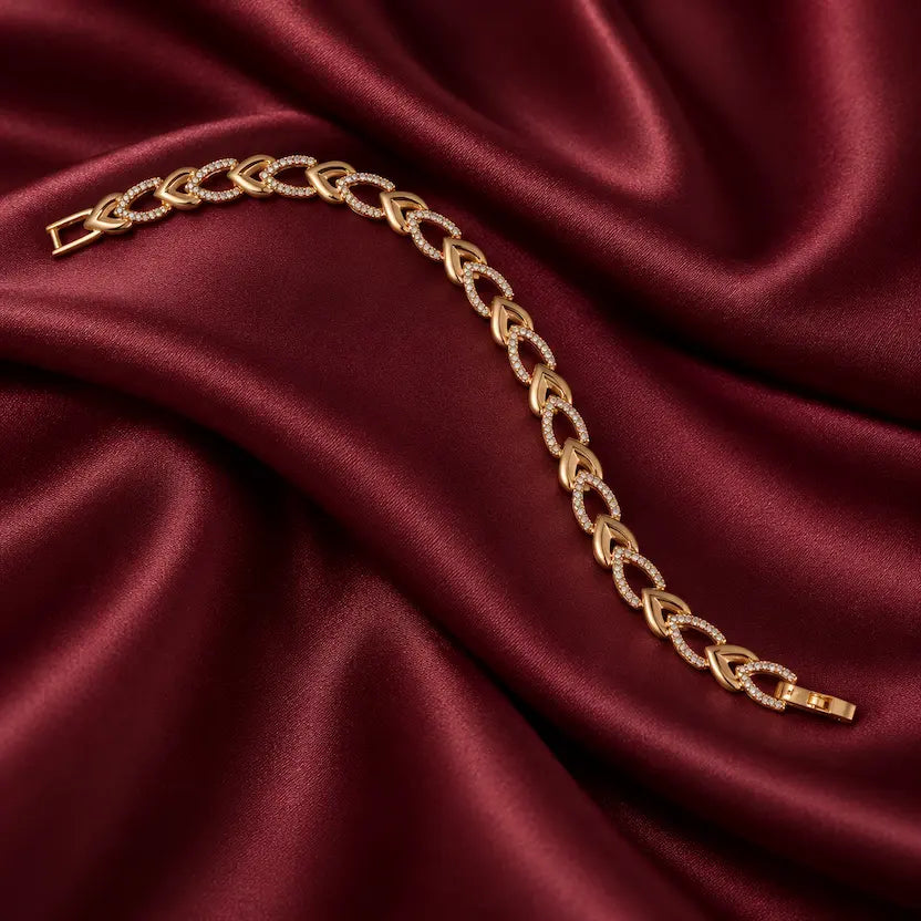 Sparkling Hollow Leaf-Link Gold-Tone Bracelet