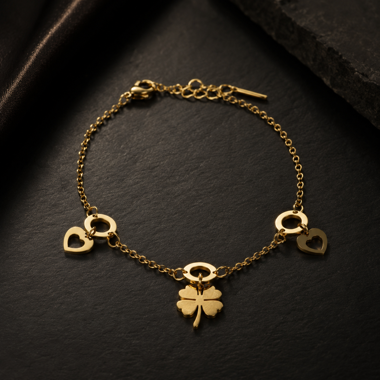Rings Flower Charm Chain Bracelet