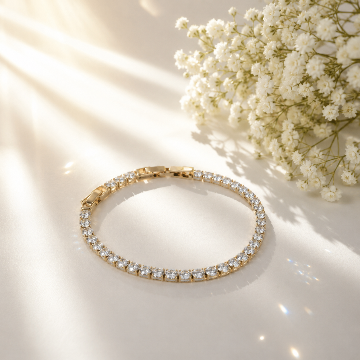 Round White CZ Rose-Gold Tone Tennis Bracelet