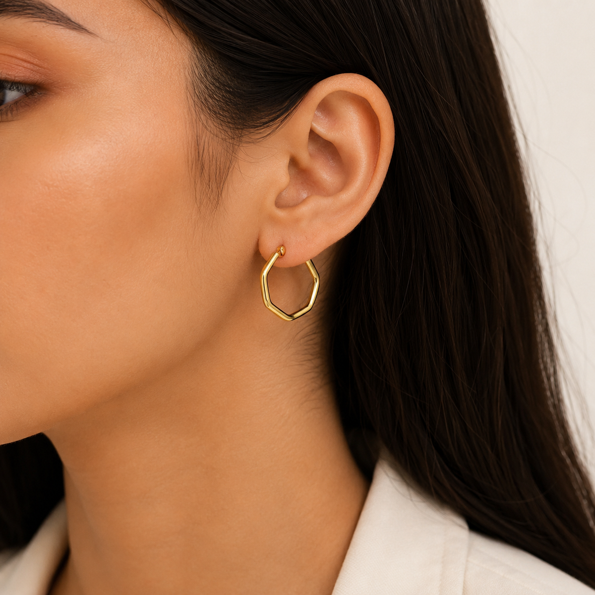 Minimal Hexagon Hoop Earrings