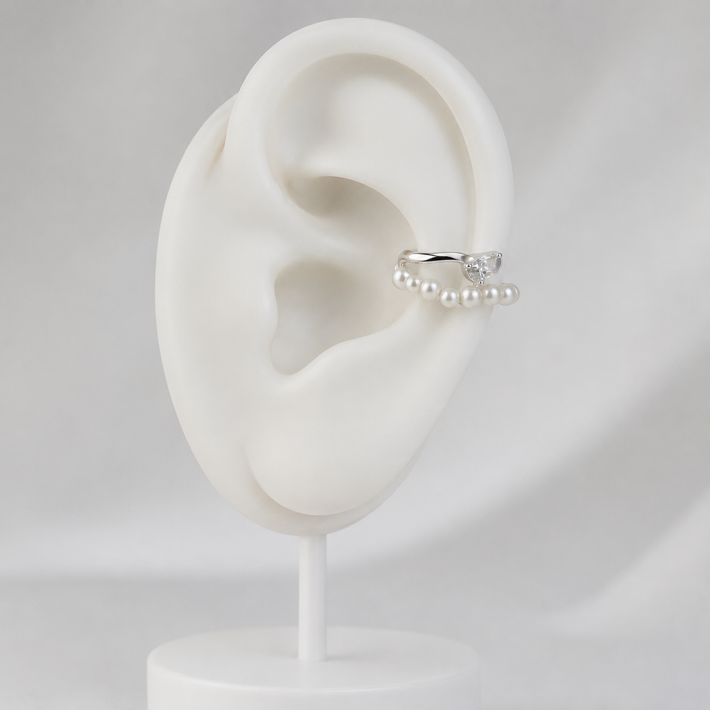 Pearl Leaf Silver-Tone Minimal Ear Cuff