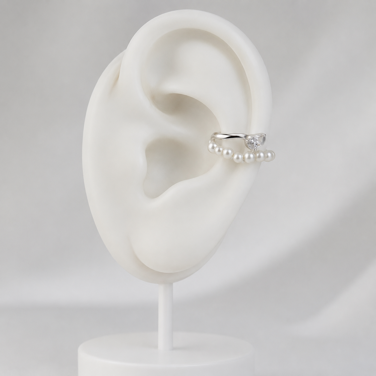 Pearl Leaf Silver-Tone Minimal Ear Cuff