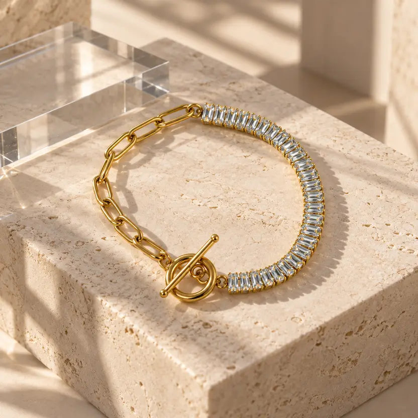 Paperclip Half Tennis Chain Bracelet
