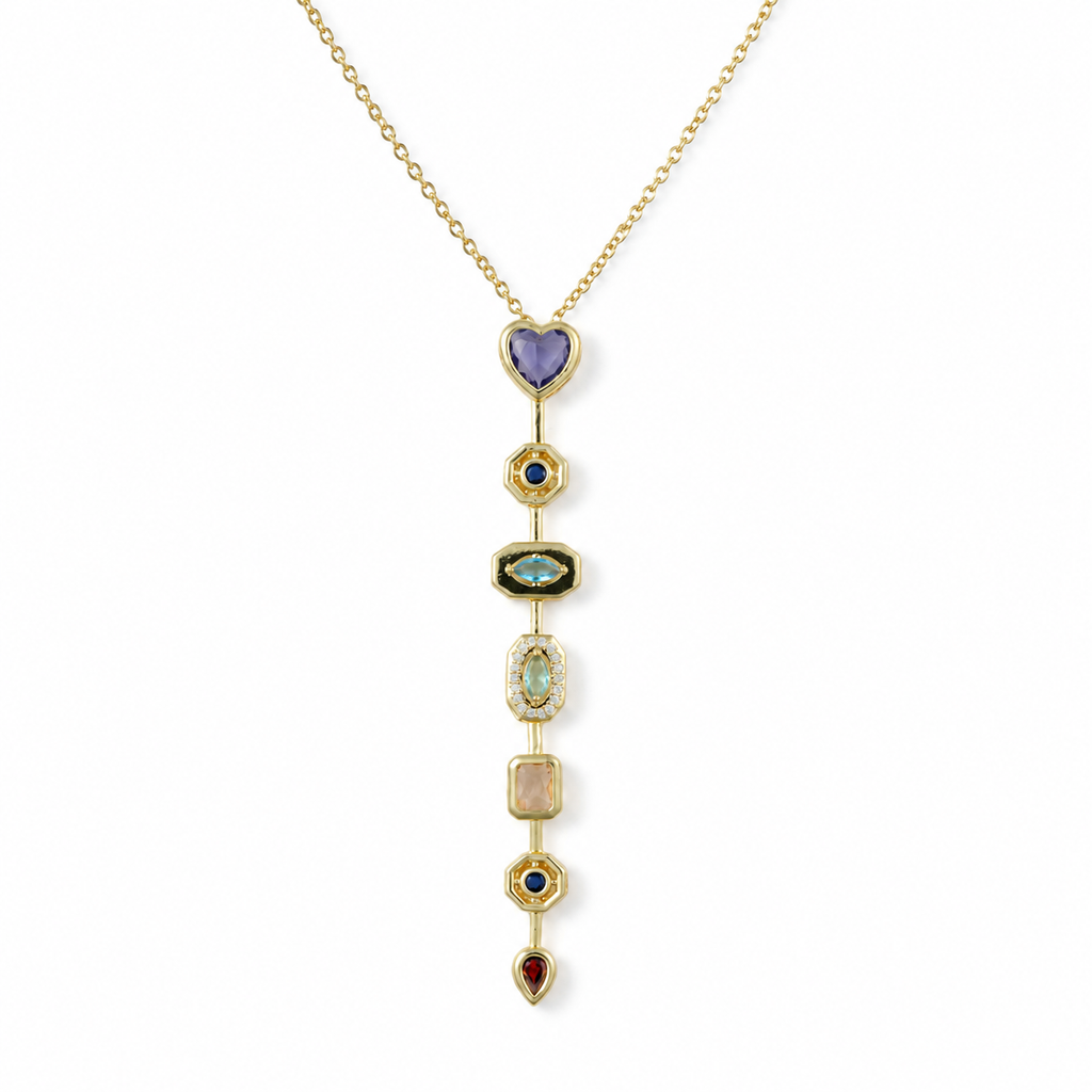 Multicolour Geometric Heart Y-Drop Gold-Tone Necklace