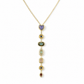 Multicolour Geometric Heart Y-Drop Gold-Tone Necklace