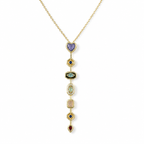 Multicolour Geometric Heart Y-Drop Gold-Tone Necklace