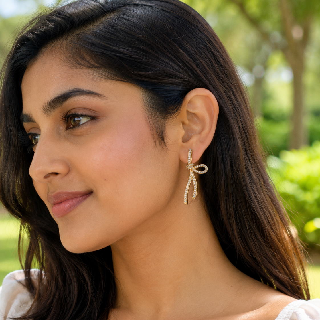 Ribbon Knot Diamond Dangler Earrings