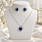 Blue Heart CZ Necklace and Earrings Set
