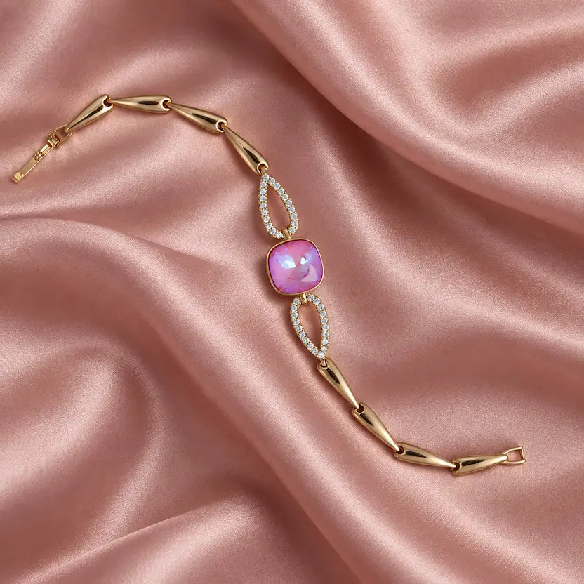 Blush Swarovski Crystal Leaf-Link Bracelet