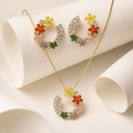 Multicolour Floral Crescent Necklace and Earrings Set