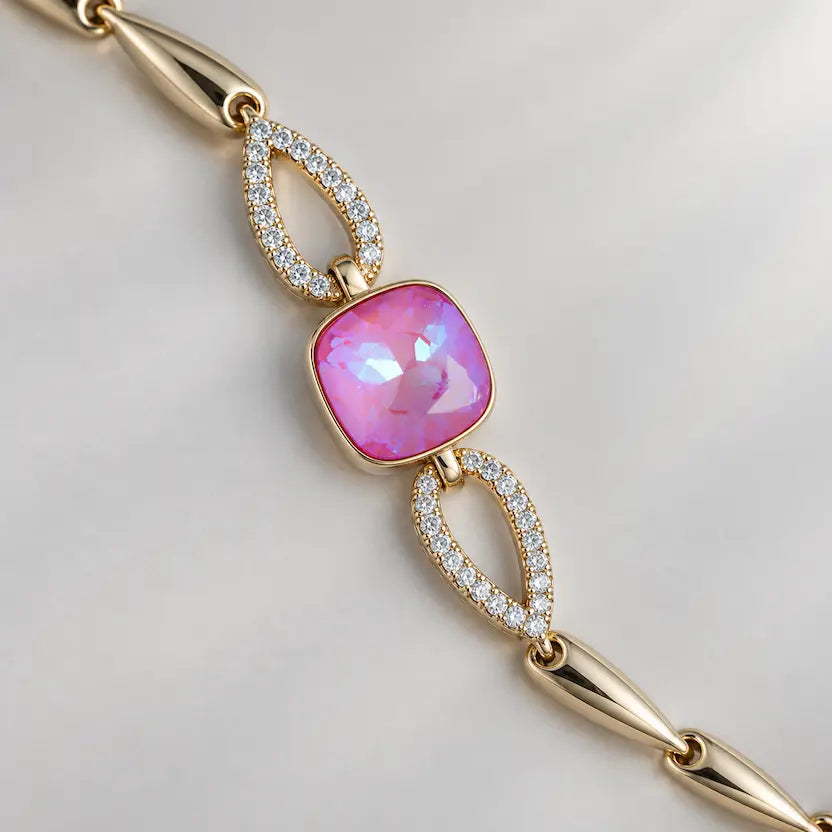 Blush Swarovski Crystal Leaf-Link Bracelet