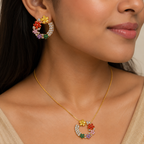 Multicolour Floral Crescent Necklace and Earrings Set