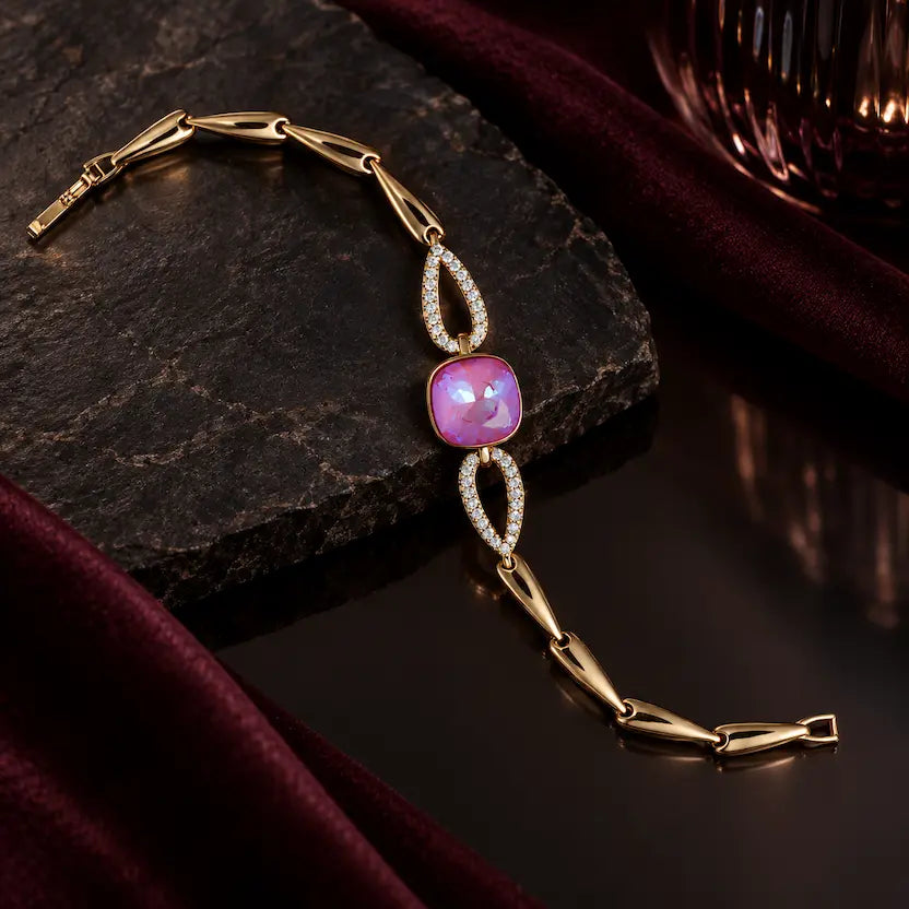 Blush Swarovski Crystal Leaf-Link Bracelet