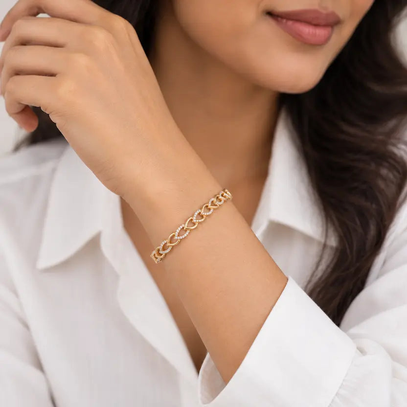 Sparkling Hollow Leaf-Link Gold-Tone Bracelet