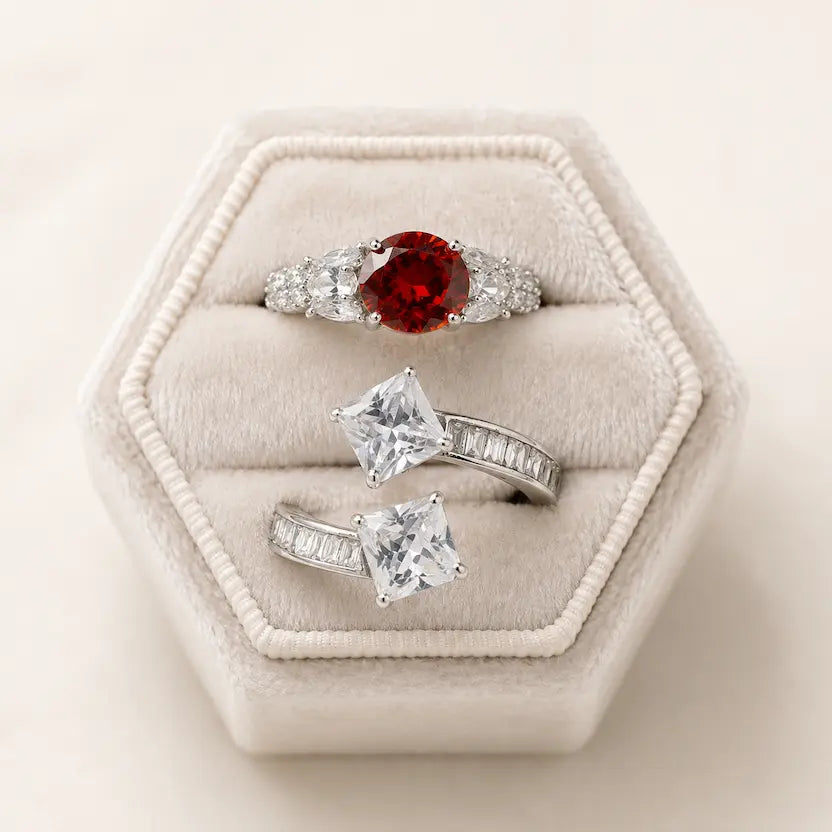 Crimson Kiss Ring Duo - Size Adjustable