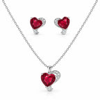 Red Heart CZ Necklace and Earrings Set