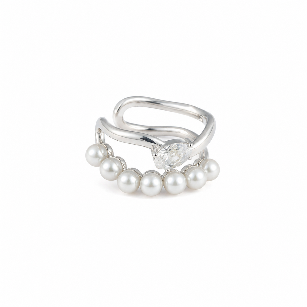 Pearl Leaf Silver-Tone Minimal Ear Cuff