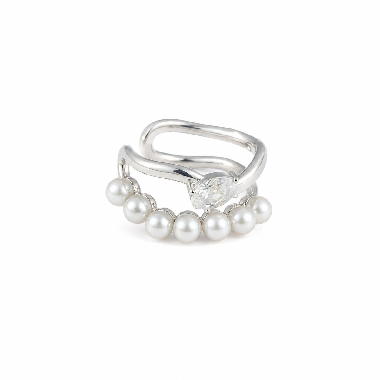 Pearl Leaf Silver-Tone Minimal Ear Cuff