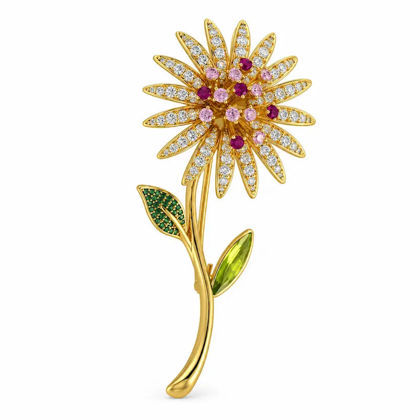 Crystal Daisy Stem Brooch