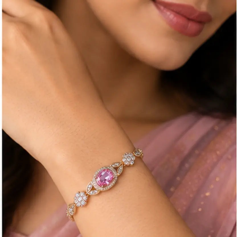Blush Oval Swarovski crystal Floral Bracelet