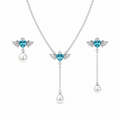 Angel Aqua Asymmetric Necklace Earrings Set
