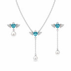 Angel Aqua Asymmetric Necklace Earrings Set