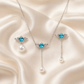 Angel Aqua Asymmetric Necklace Earrings Set
