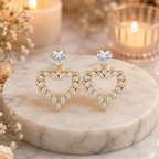 Crystal Heart CZ Gold-Tone Drop Earrings