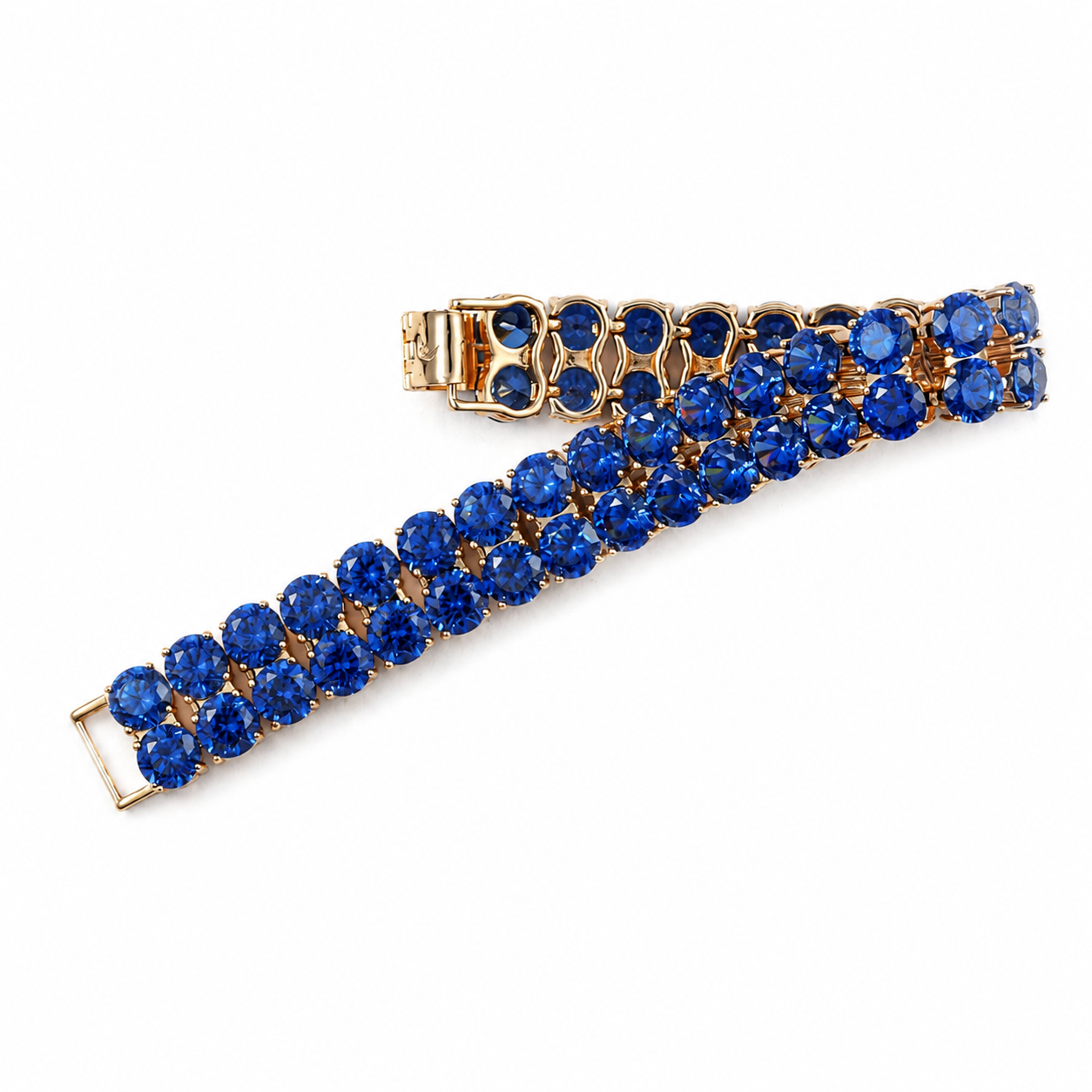 Double-Row Blue Crystal Rose-Gold Tone Bracelet